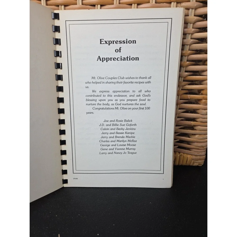 Mt. Olive Lutheran Church Newton NC Cookbook 1995 North Carolina